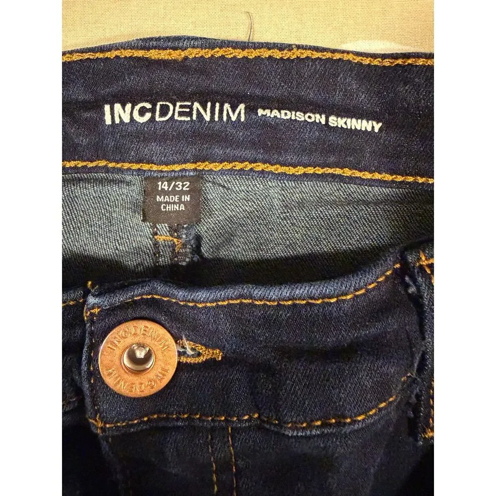 INC Concepts Madison Skinny Jeans Dark Wash Stretch 14/32 Denim Curvy Ankle - Picture 3 of 14